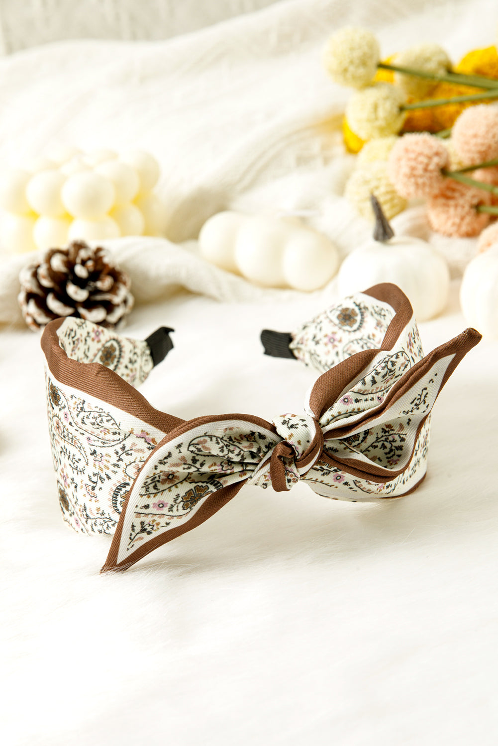 White Boho Floral Knot Headband