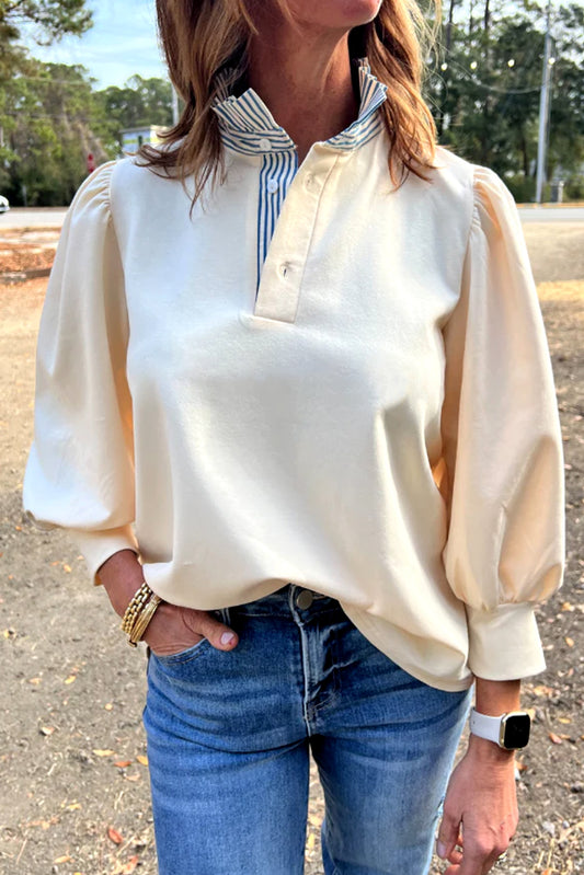 Striped Ruffle Button Neck Pullover Shirt (2 colors)