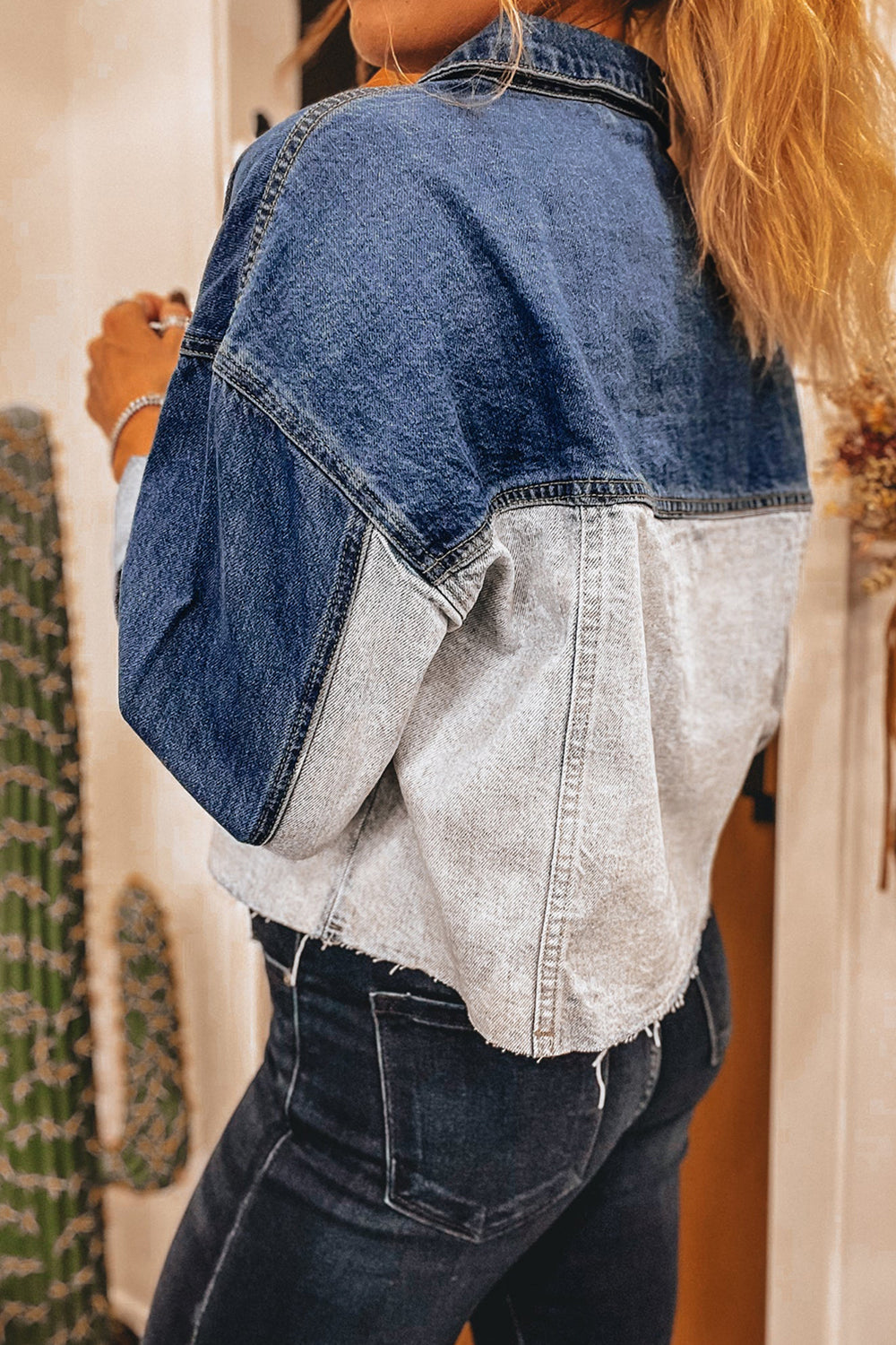 Dusk Blue Patchwork Distress Denim Jacket