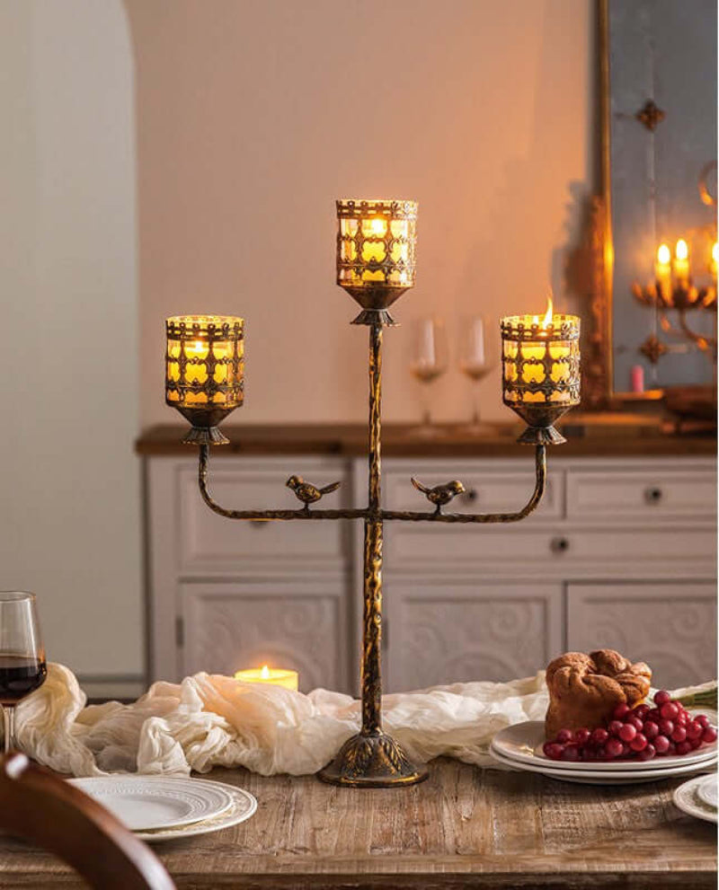 Antique Amber Glass Votive Candle Holder Centerpiece