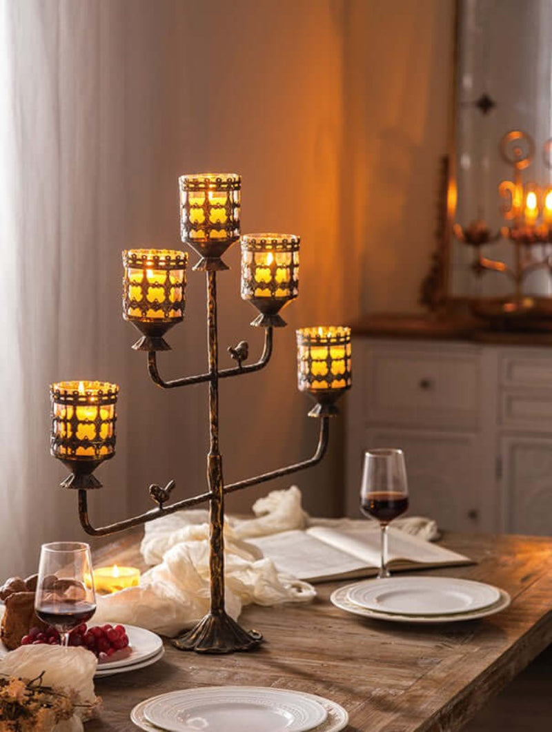 Antique Amber Glass Votive Candle Holder Centerpiece