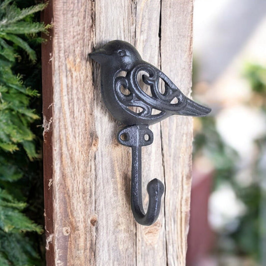 Cast Iron 7-Inch Bird Hook, Nature-Inspired Rustic Wall Accent