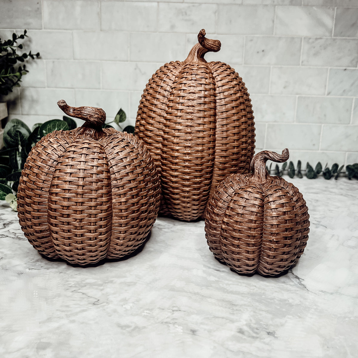Basket Weave Pumpkins Festive Autumn Decor