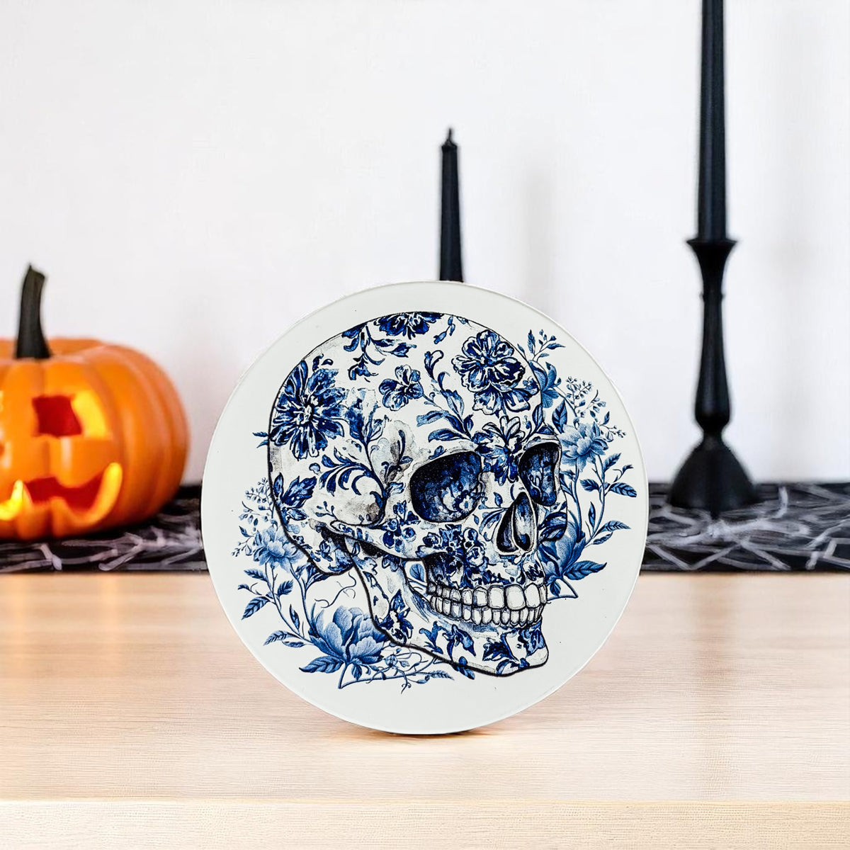 Chinoiserie Blue & White Halloween Coasters Set