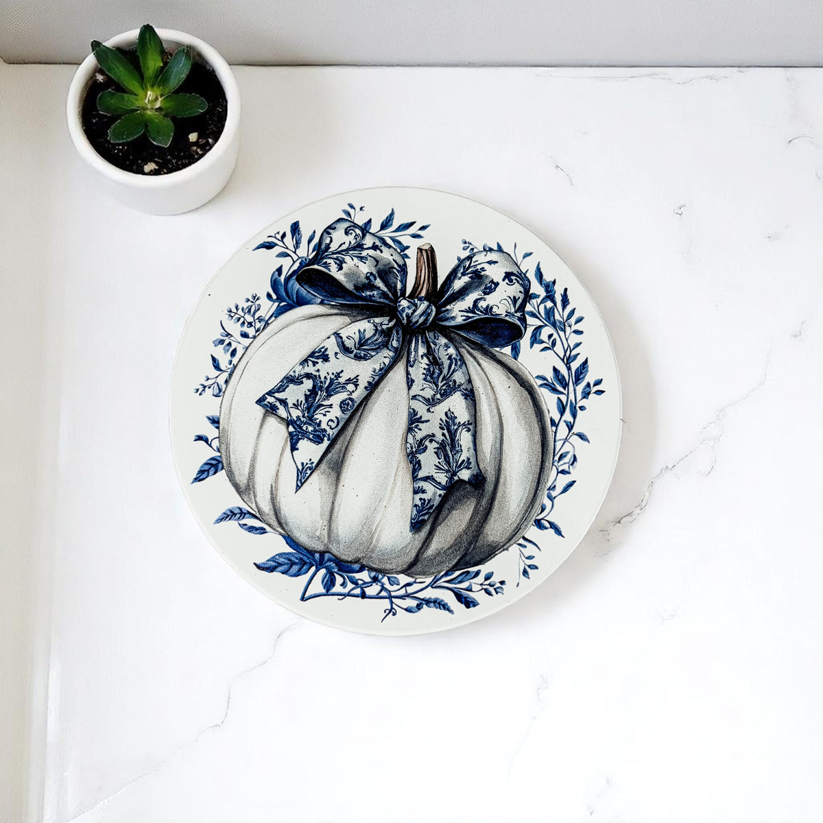 Chinoiserie Blue & White Halloween Coasters Set