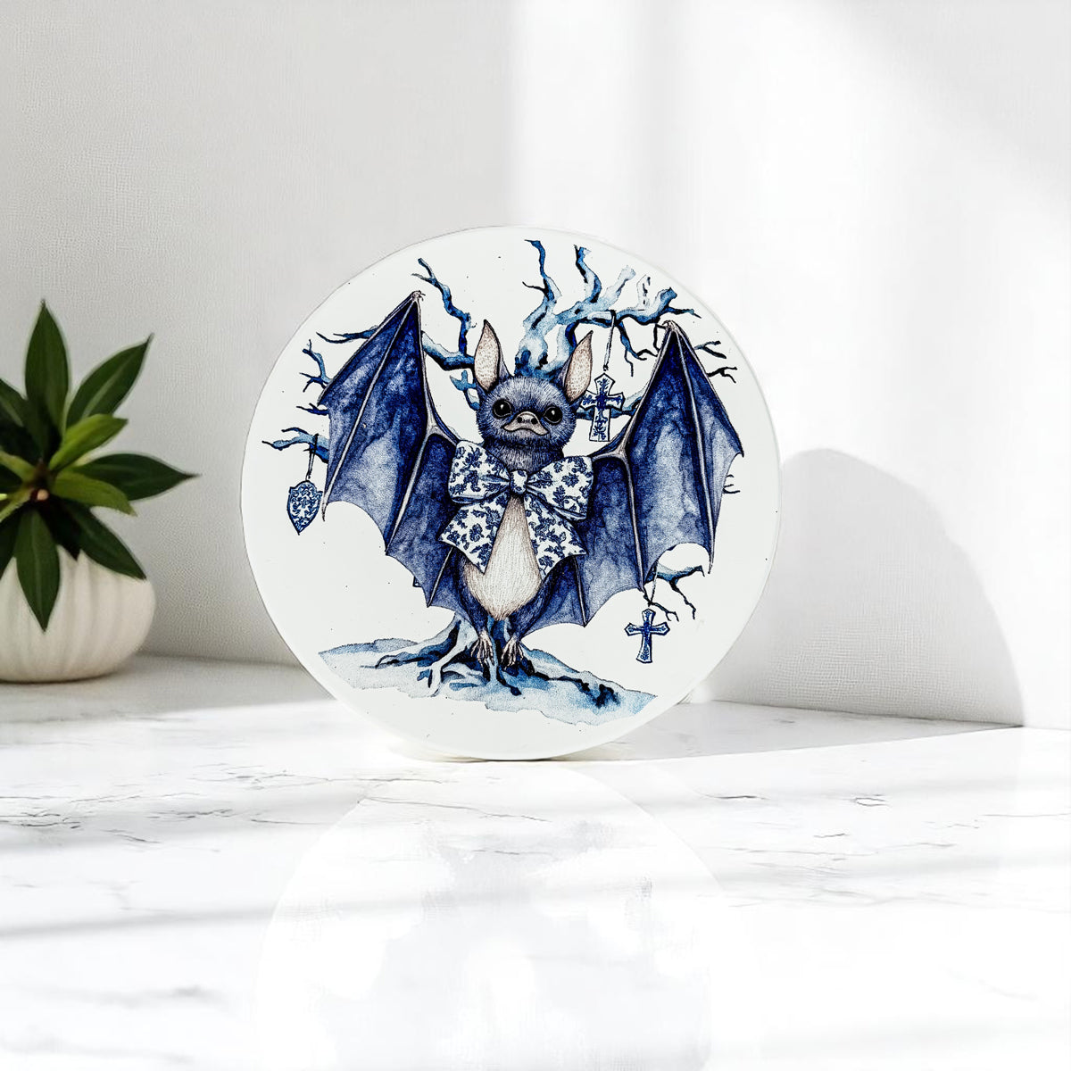 Chinoiserie Blue & White Halloween Coasters Set