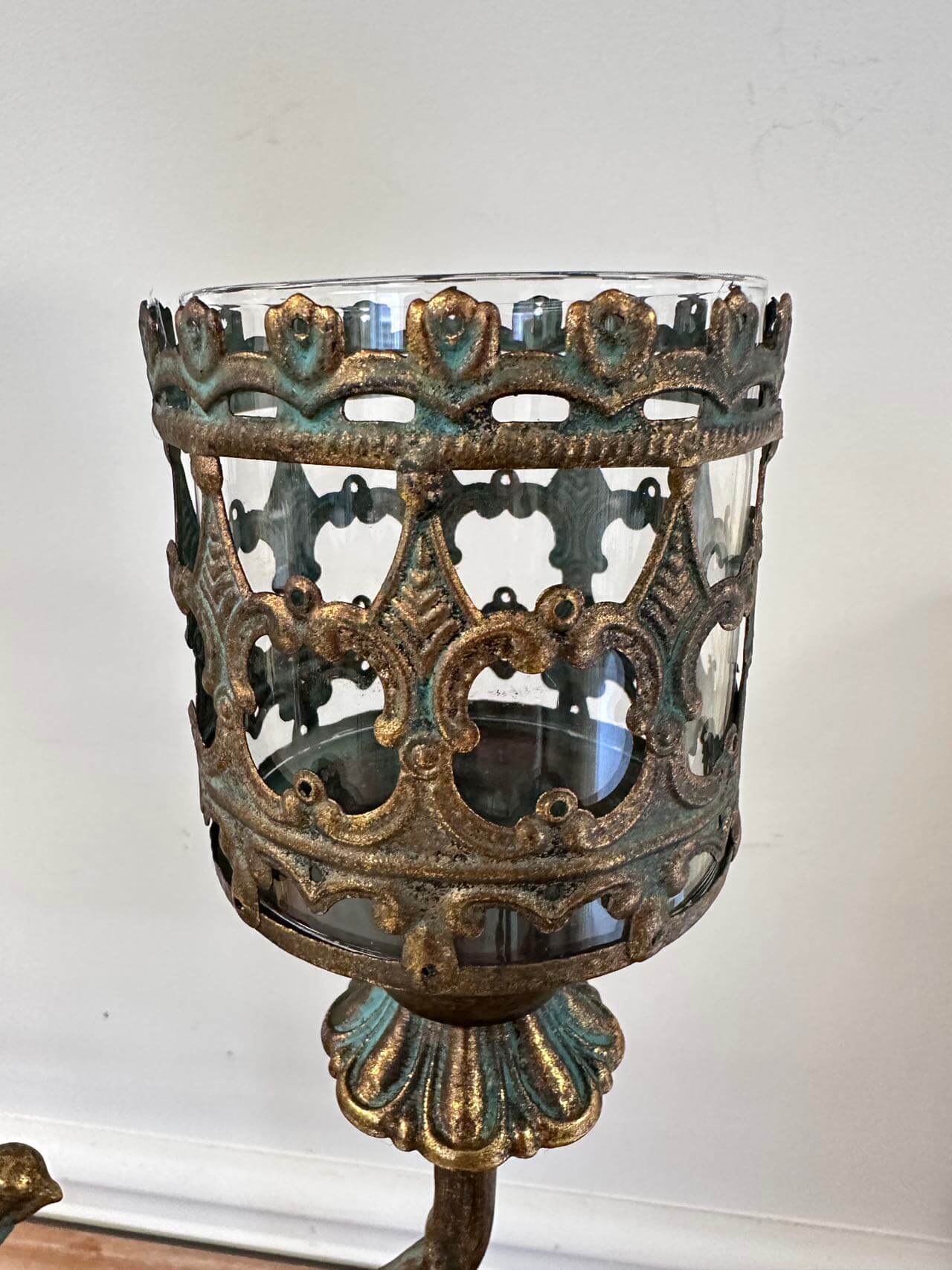 Antique Amber Glass Votive Candle Holder Centerpiece
