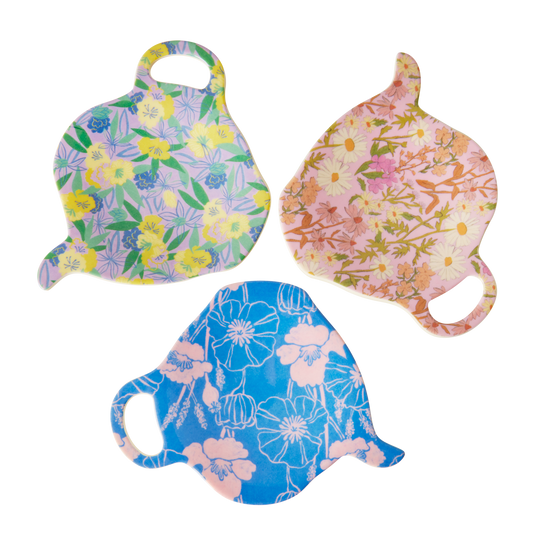 Melamine Tea Bag Plate - Flower Me Happy. Set of 3