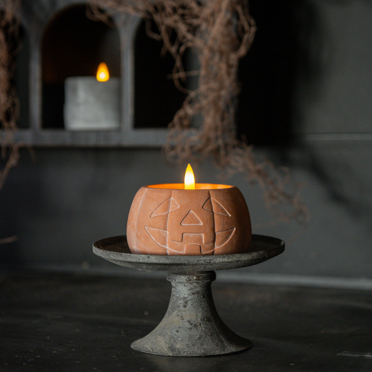 Orange Jack-O-Lantern 3D Flame Candle