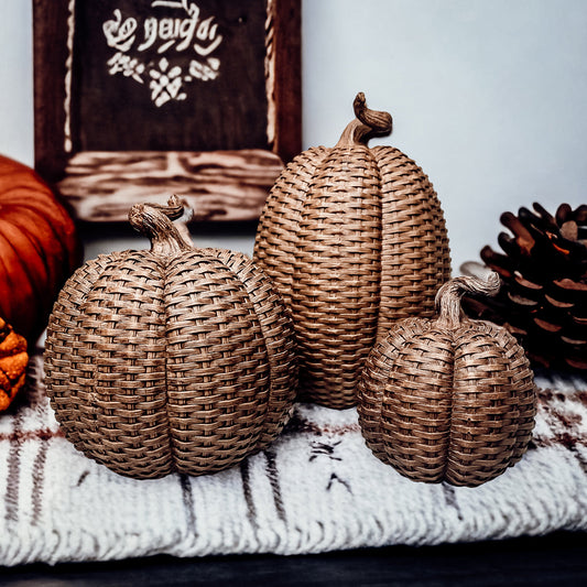 Basket Weave Pumpkins Festive Autumn Decor