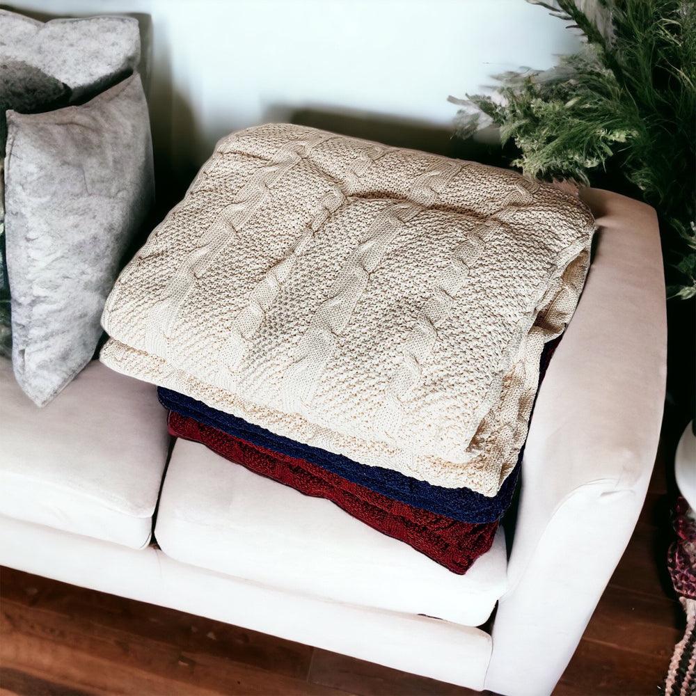 Claret Knit Sweater Throw Plush Super Soft