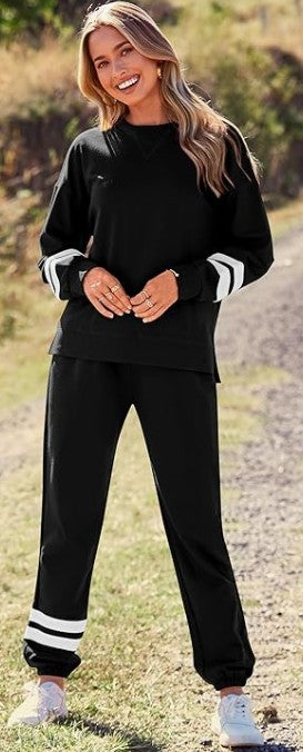 Black Two Piece Long Sleeve Loungewear Set
