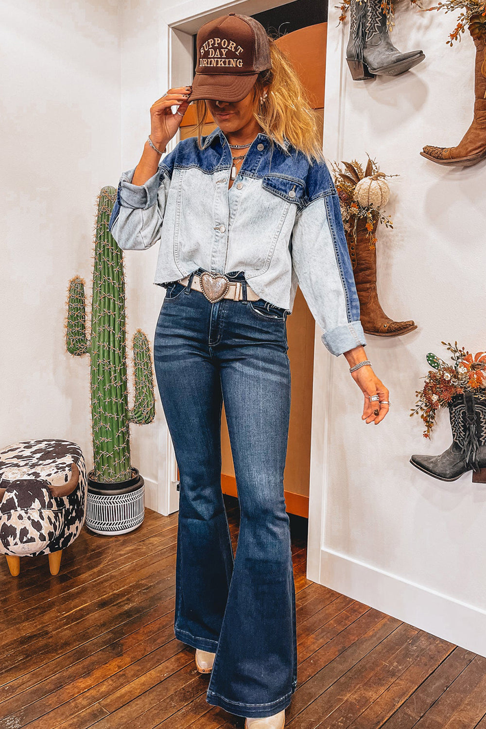 Dusk Blue Patchwork Distress Denim Jacket