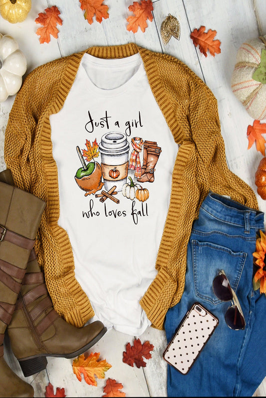 White Fall Graphic Print Crew Neck T Shirt