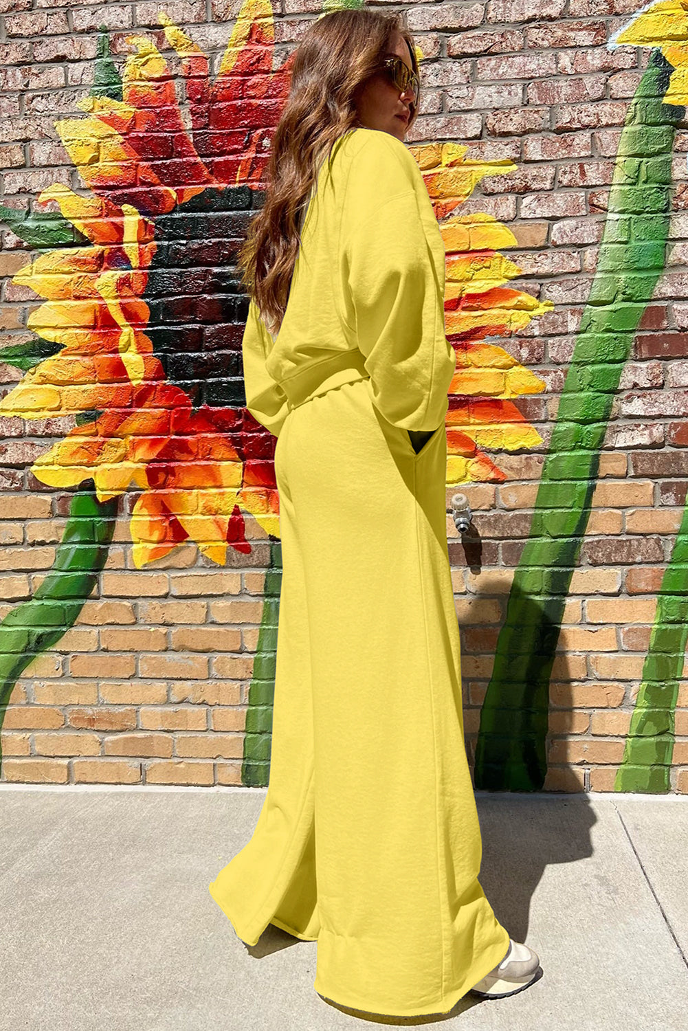 Drop Shoulder Crop Pullover and Drawstring Wide Leg Pants Set