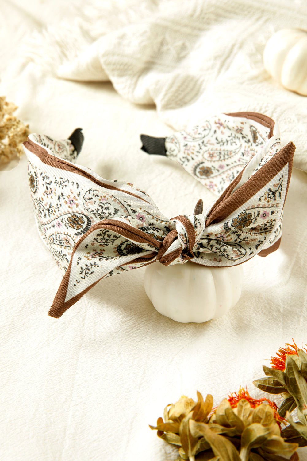 White Boho Floral Knot Headband