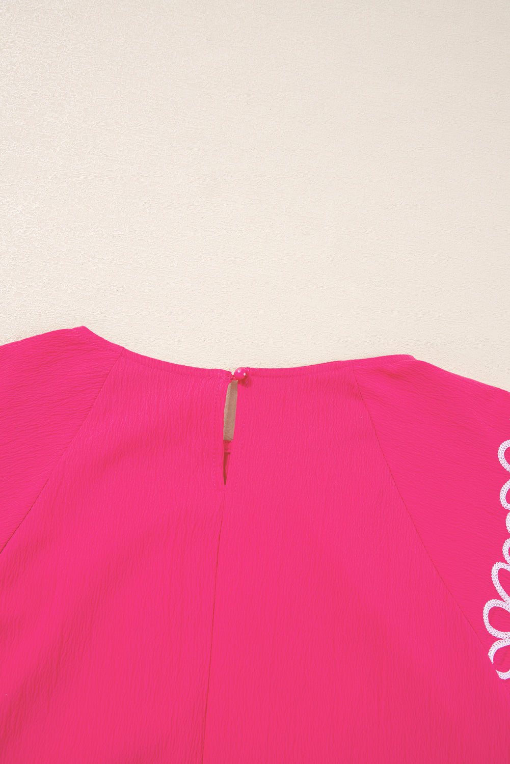 Strawberry Pink Floral Embroidered Flutter Sleeve Blouse