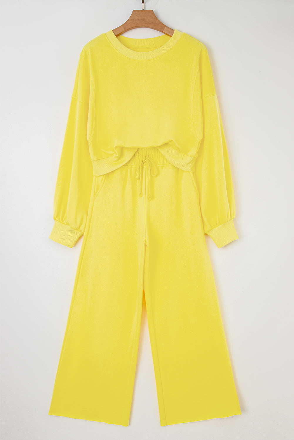 Drop Shoulder Crop Pullover and Drawstring Wide Leg Pants Set