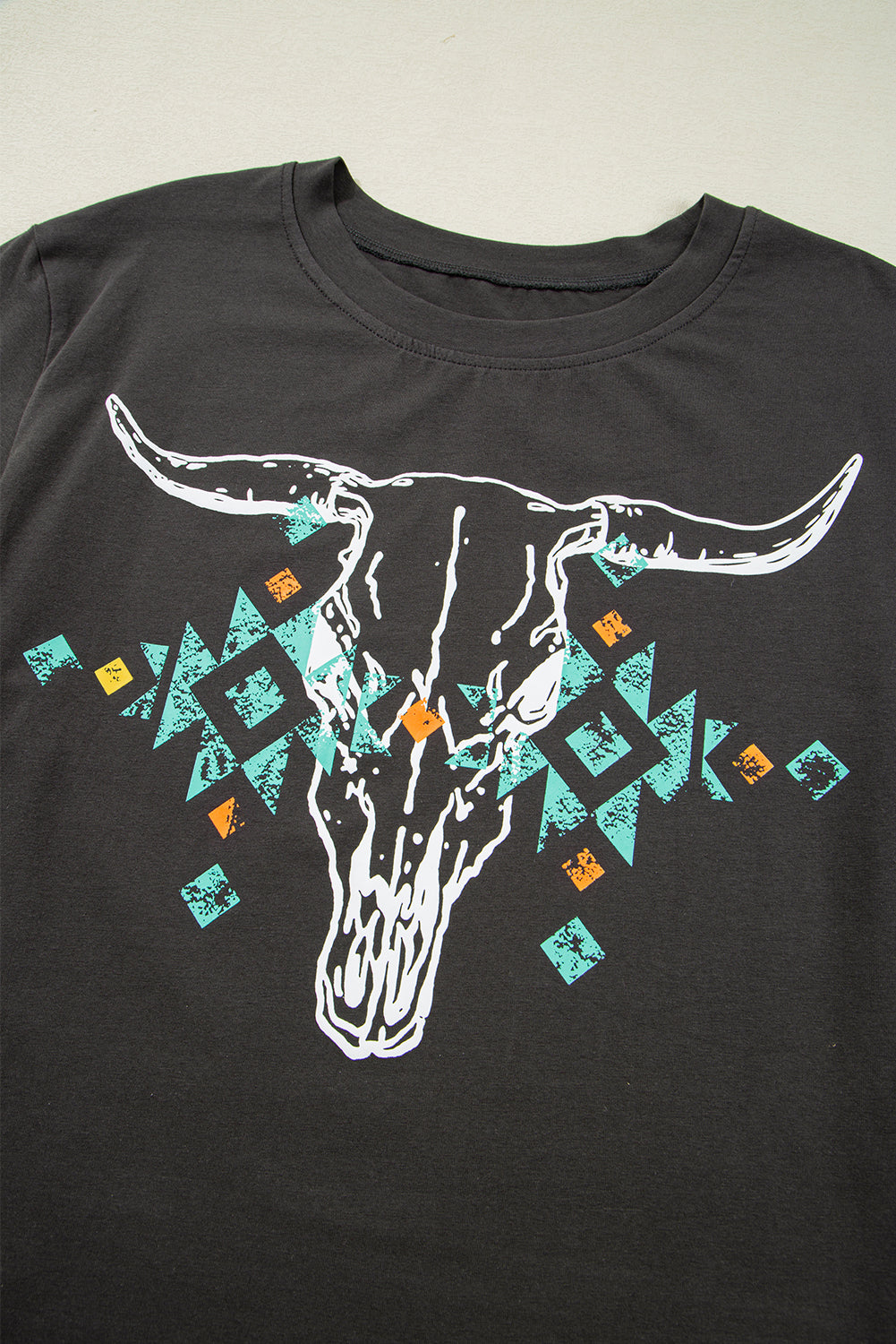 Carbon Grey Skull & Turquoise Graphic T Shirt