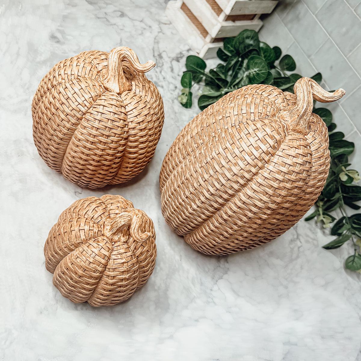 Basket Weave Pumpkins Festive Autumn Decor