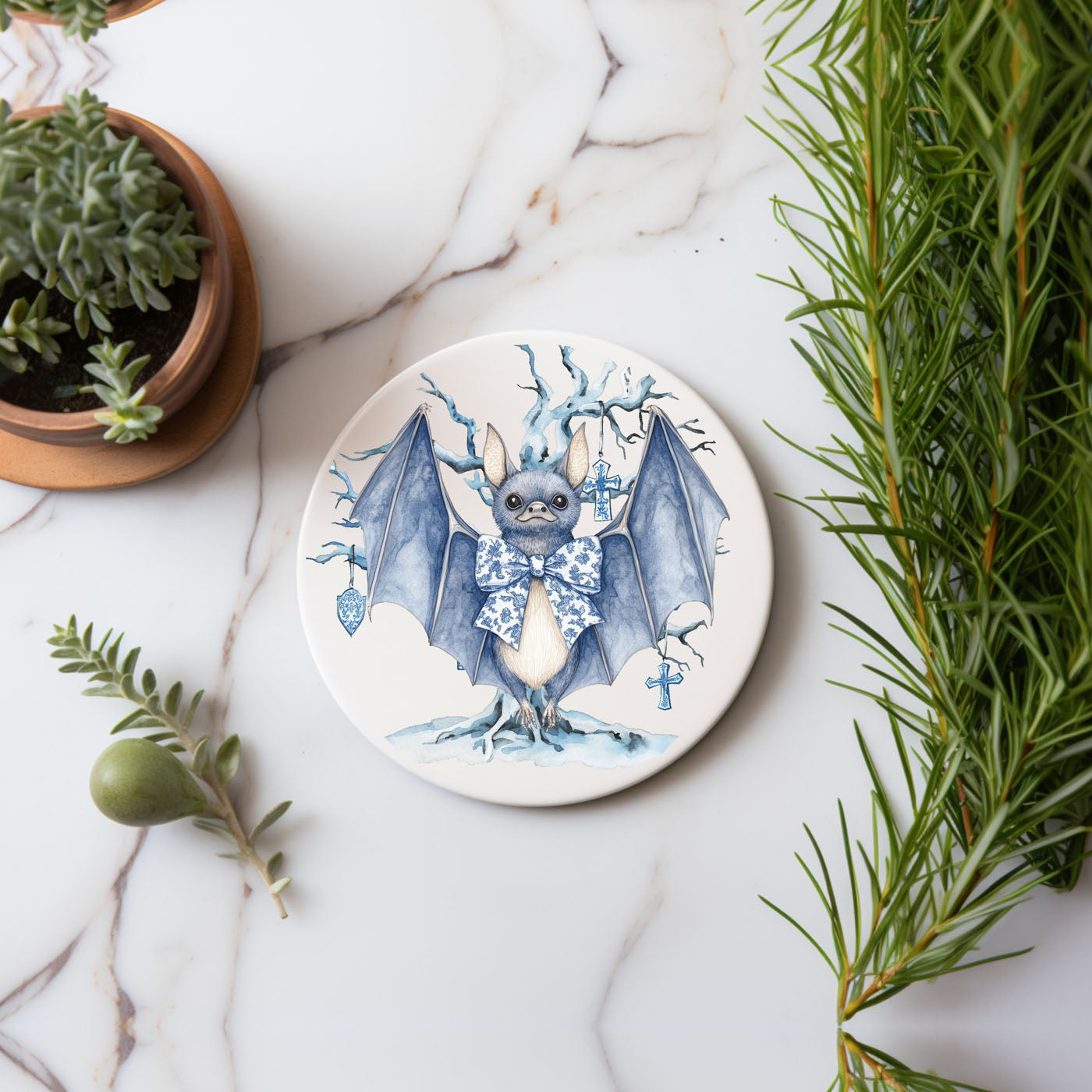 Chinoiserie Blue & White Halloween Coasters Set