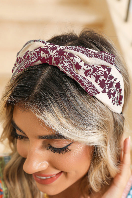 Coral Retro Floral Knot Headband