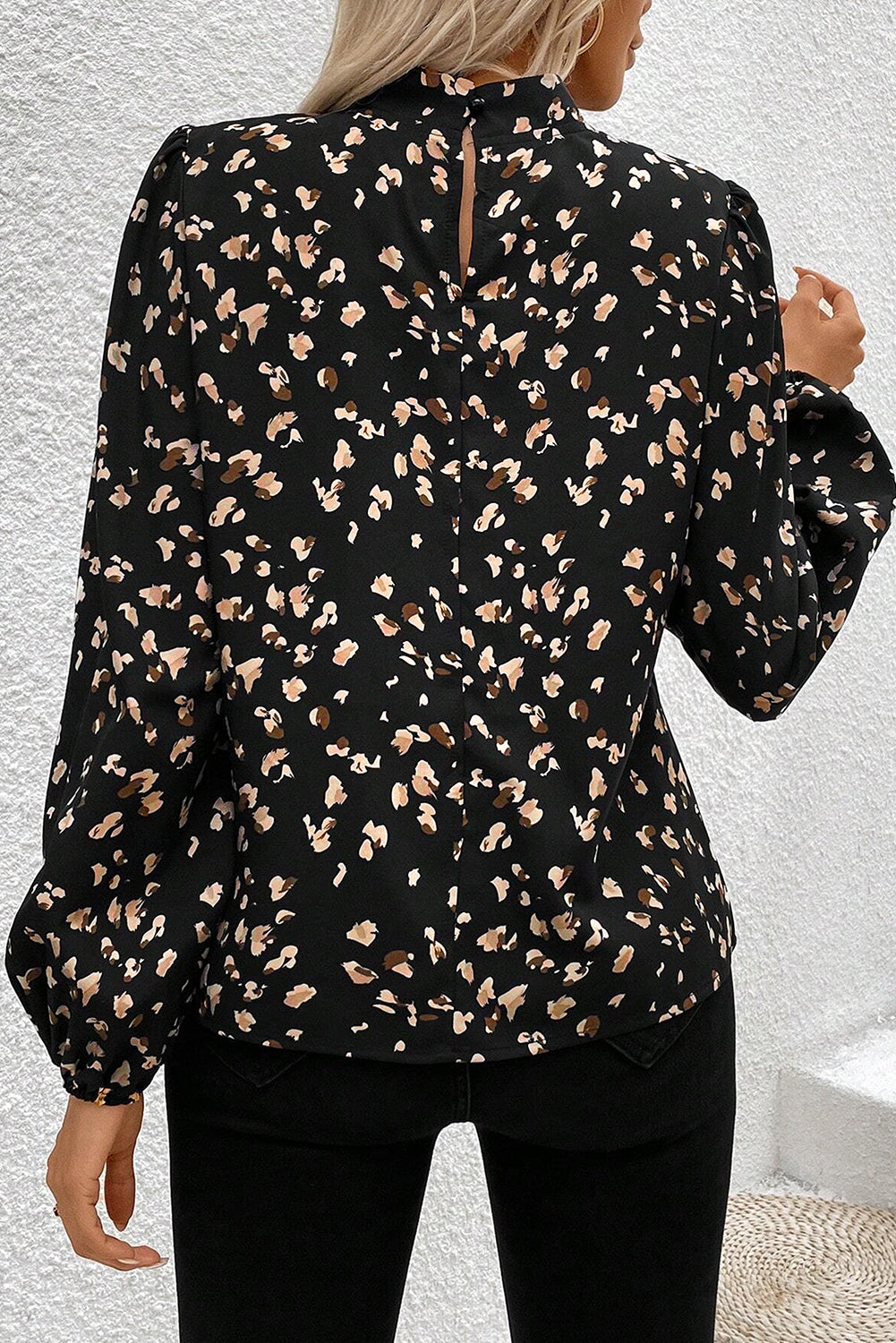Leopard Print Puff Sleeve Pleated Blouse