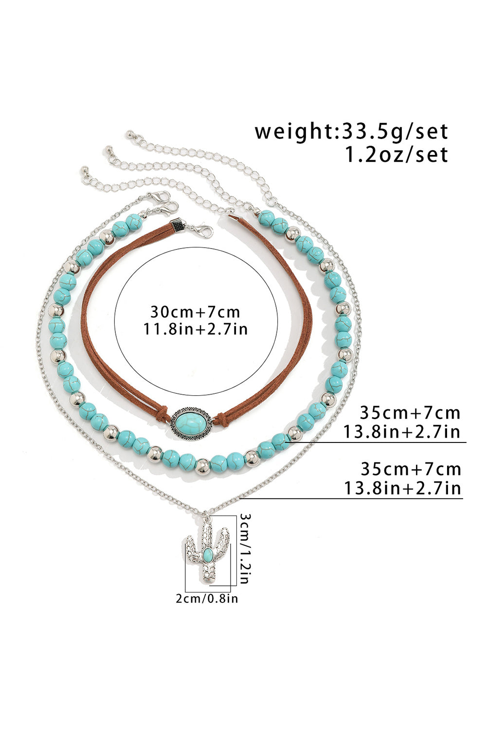 Turquoise Vintage Cactus Pendant Beaded Necklace Set