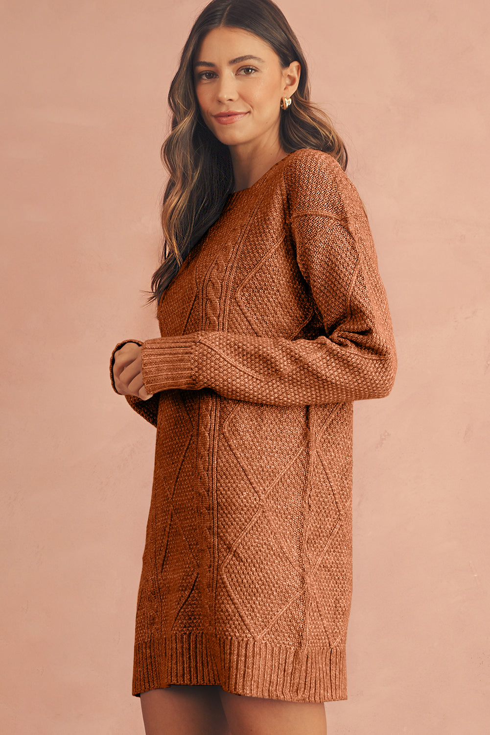 Twist Cable Knit Drop Shoulder Loose Fit Sweater Dress (4 colors)