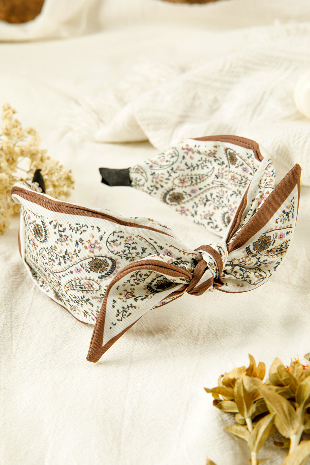 White Boho Floral Knot Headband