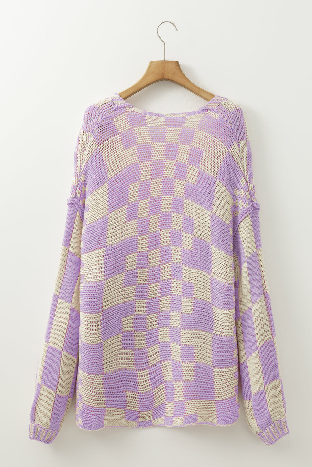 Colorblock Checked Loose Fit Open Front Knitted Cardigan