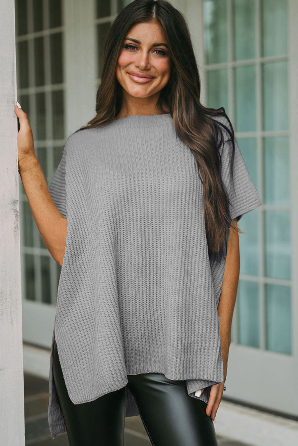 Side Slit Short Sleeve Oversized Sweater (4 colors)