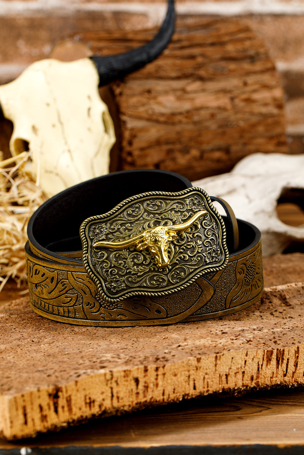 Chestnut Retro Embossed Buckle Belt