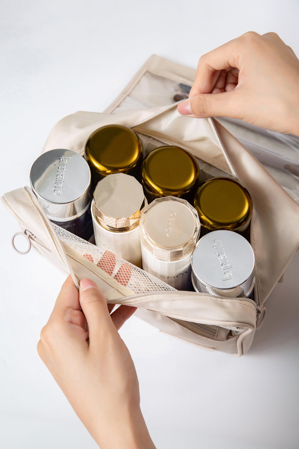 Beige Make Up Organizer Travel Toiletry Bag