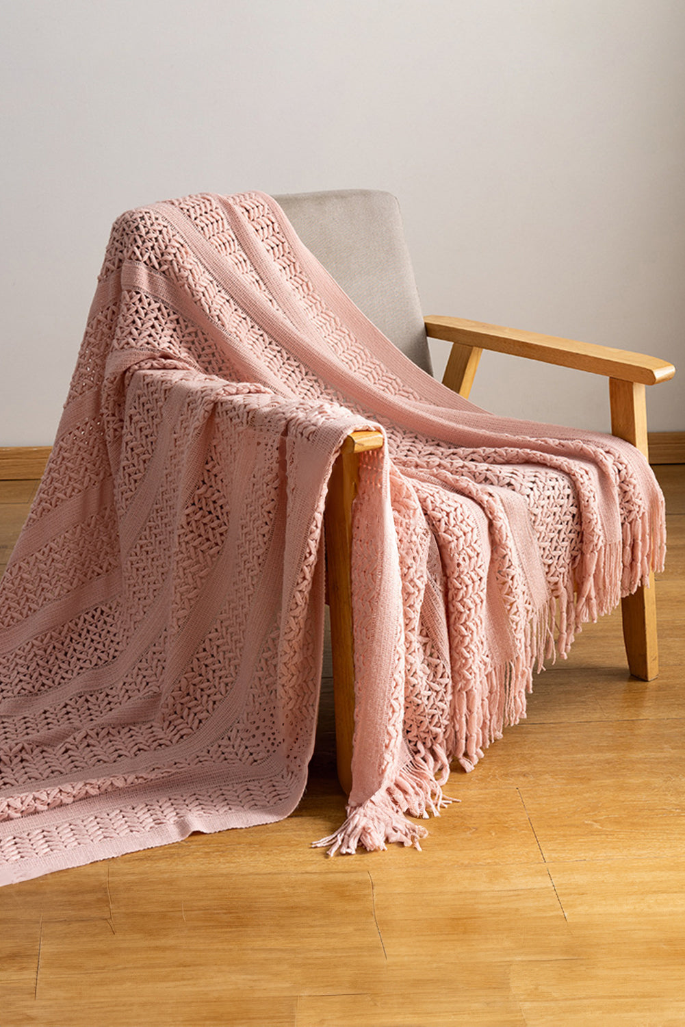 Dusty Pink Hollow Weave Blanket with Tassel