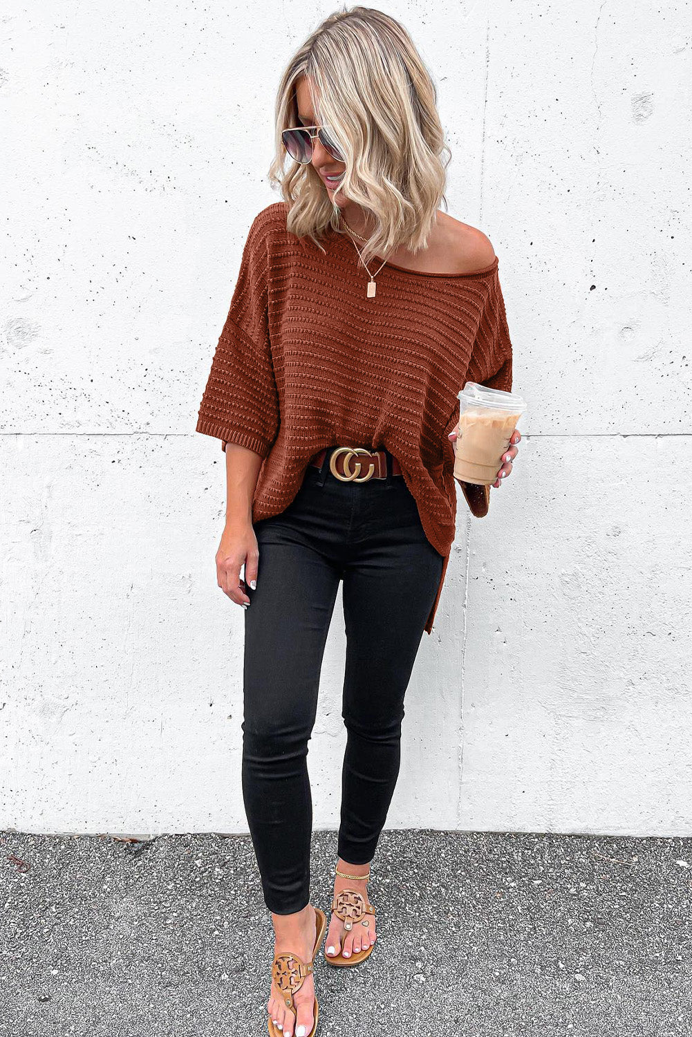 Solid Rib-Knit Drop Sleeve Top (2 colors)