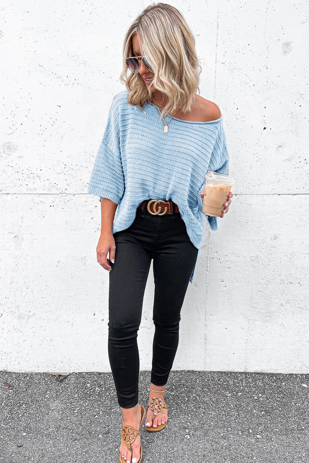 Solid Rib-Knit Drop Sleeve Top (2 colors)