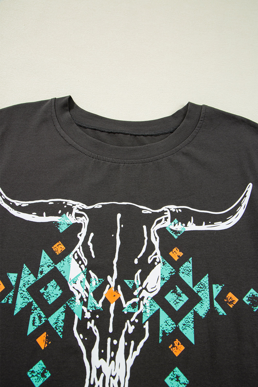 Carbon Grey Skull & Turquoise Graphic T Shirt