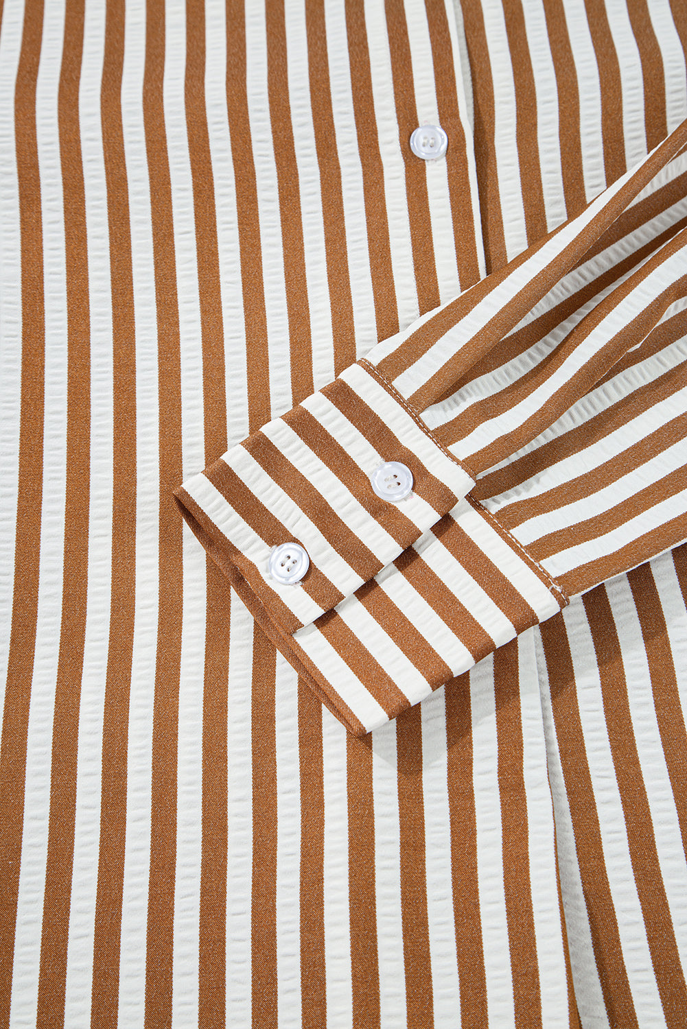 Brown Stripe Ruffle Hem Shirt Mini Dress