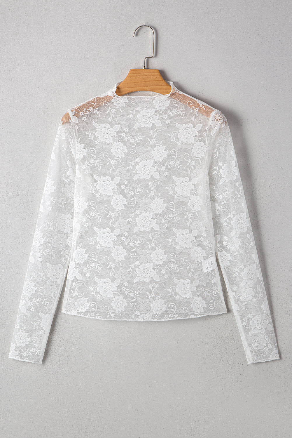 Mock Neck Floral Lace Mesh Long Sleeve Top