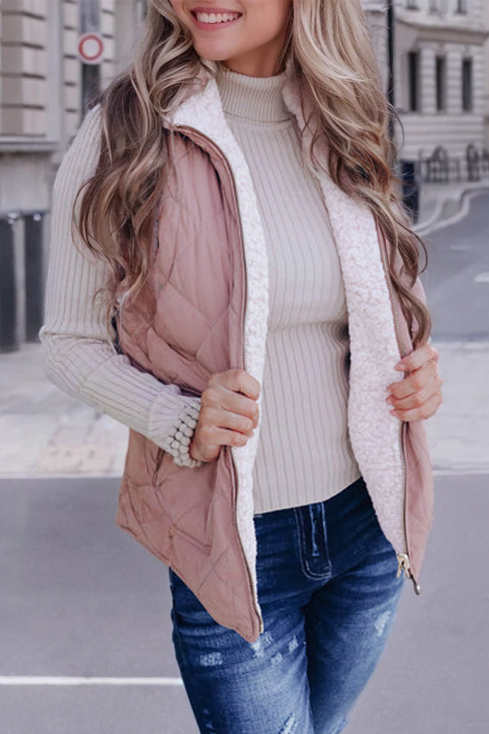 Zip Up Fleece Lined Quilted Vest
