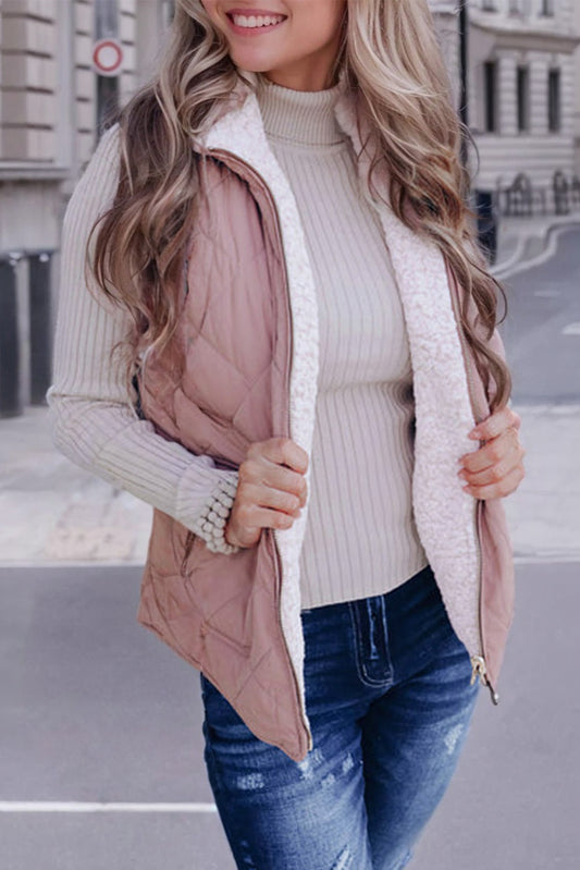 Zip Up Fleece Lined Quilted Vest