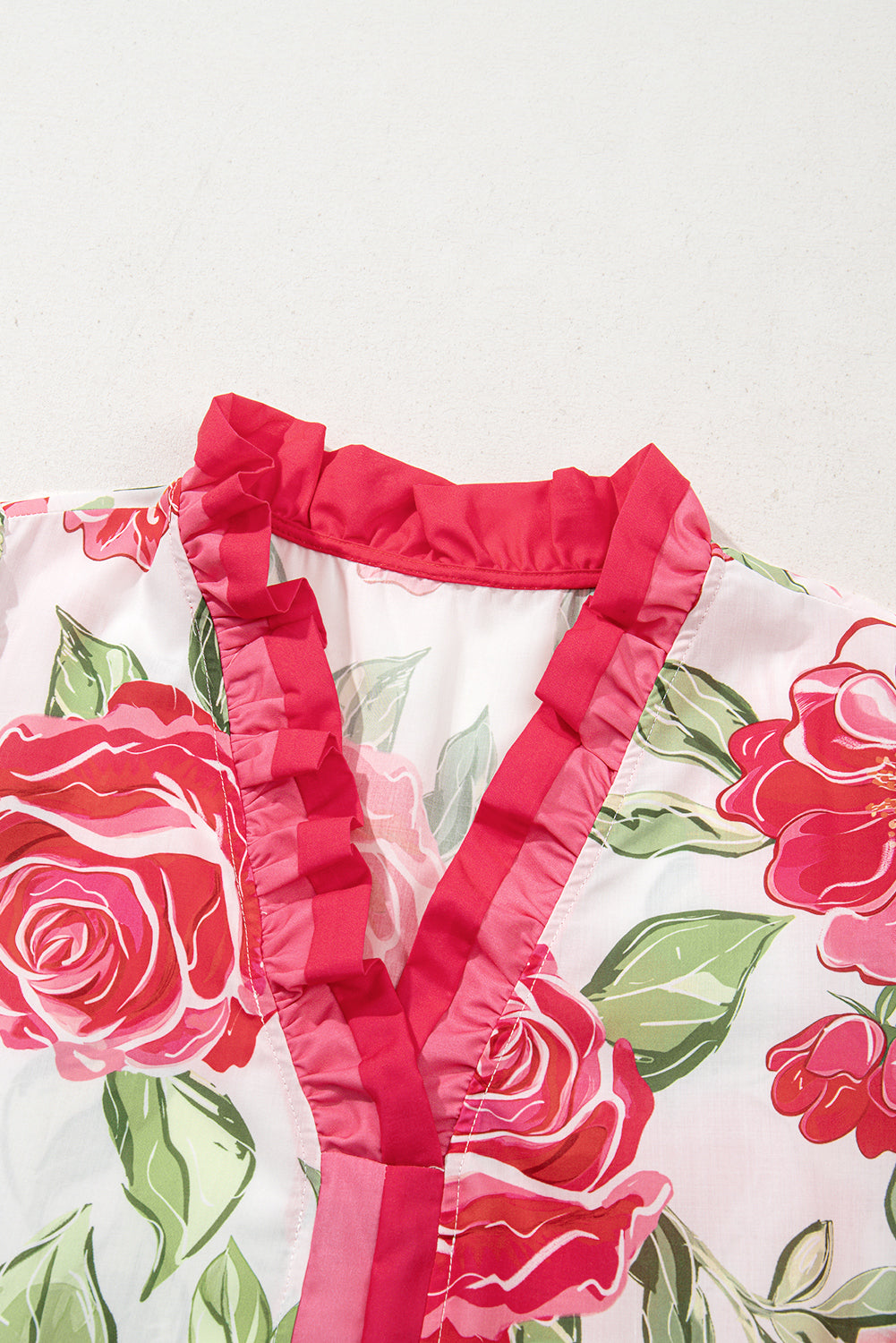 Rose  Floral Print Short Sleeve Blouse Plus Size