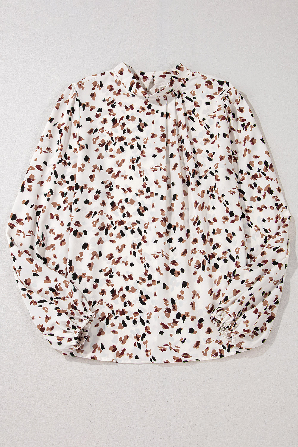 Leopard Print Puff Sleeve Pleated Blouse