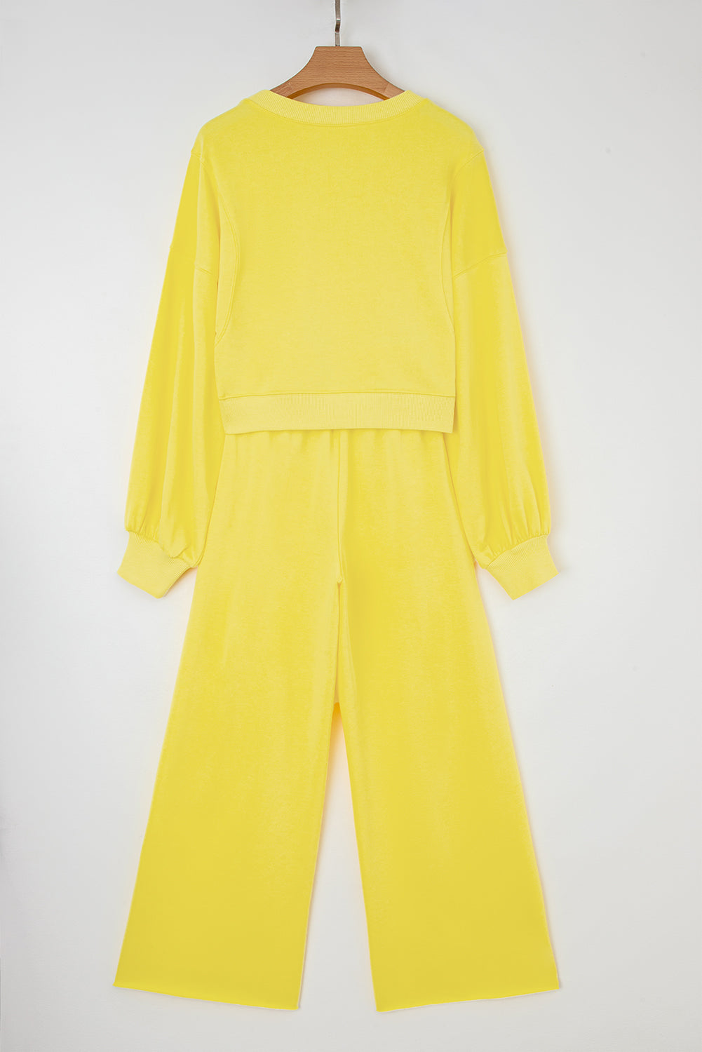 Drop Shoulder Crop Pullover and Drawstring Wide Leg Pants Set
