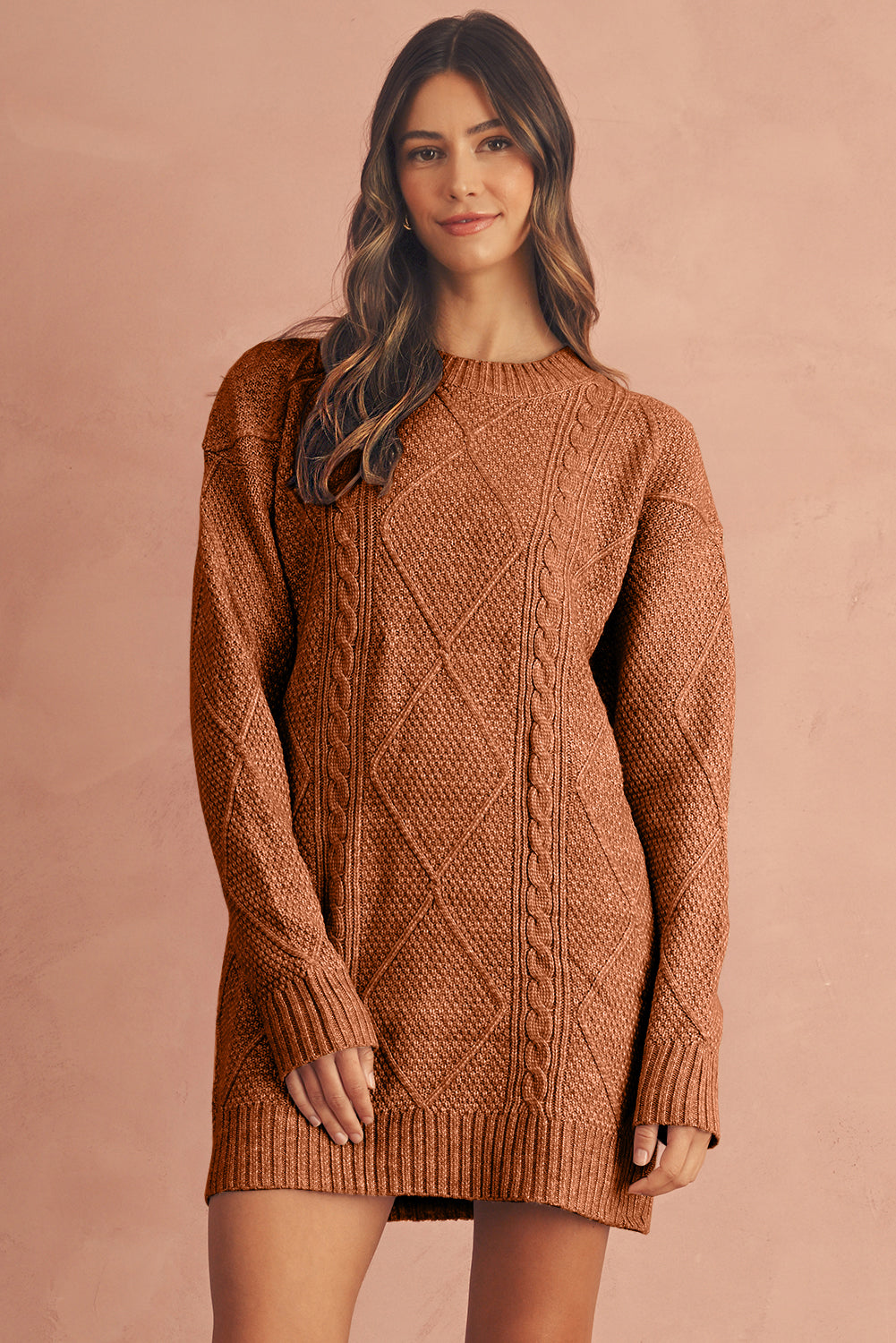 Twist Cable Knit Drop Shoulder Loose Fit Sweater Dress (4 colors)