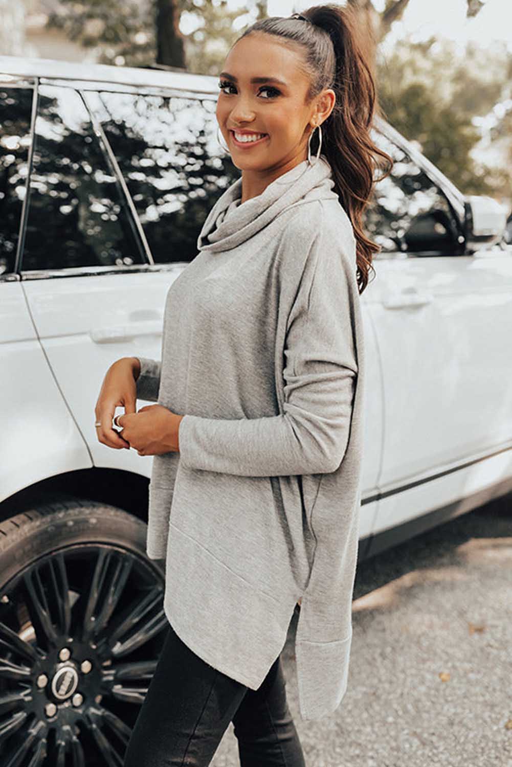 Cowl Neck Loose Fit Tunic Top (2 colors)