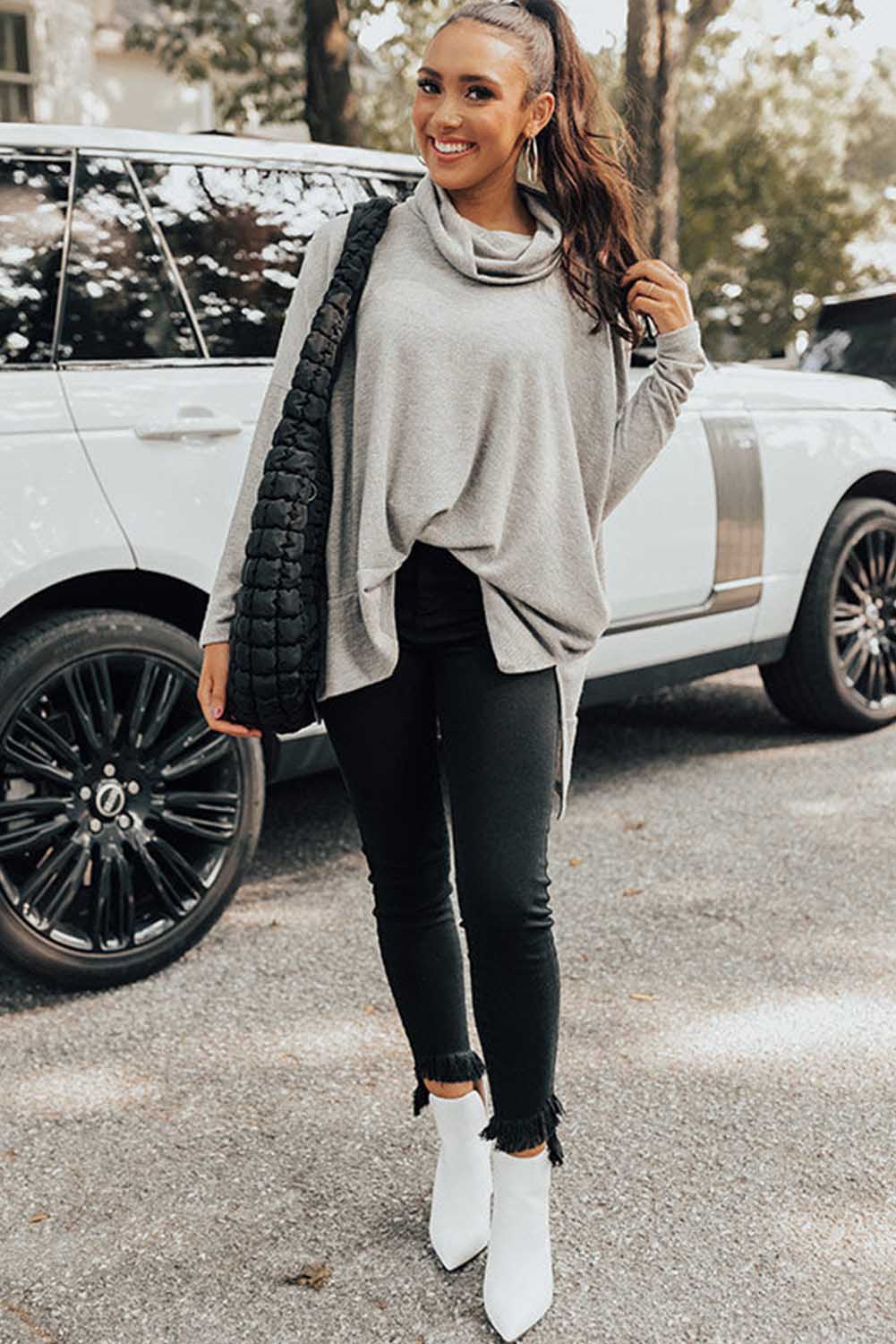 Cowl Neck Loose Fit Tunic Top (2 colors)
