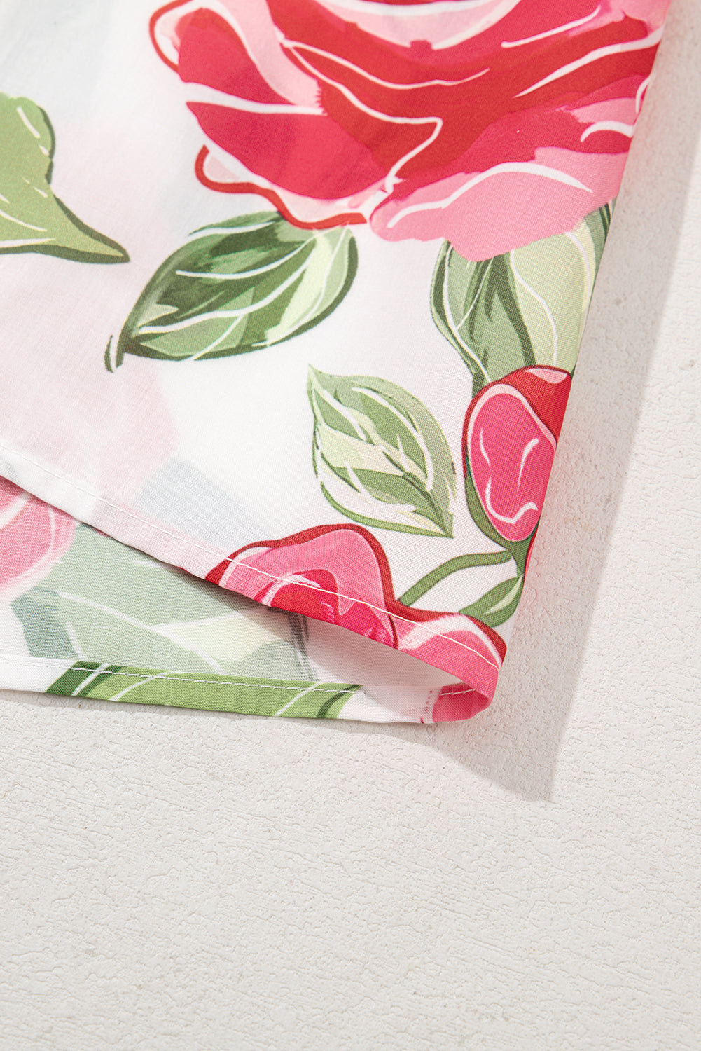 Rose  Floral Print Short Sleeve Blouse Plus Size