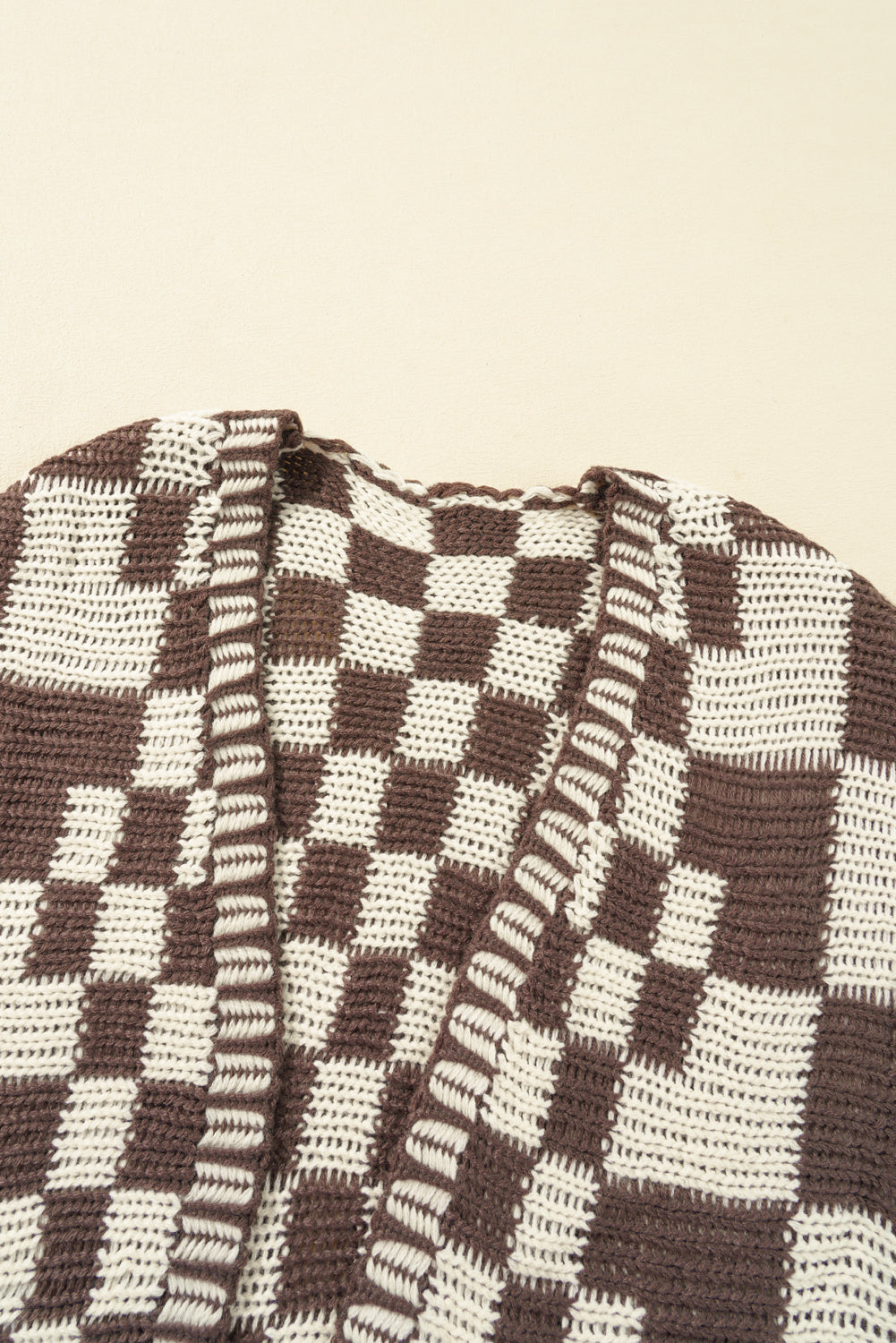 Colorblock Checked Loose Fit Open Front Knitted Cardigan
